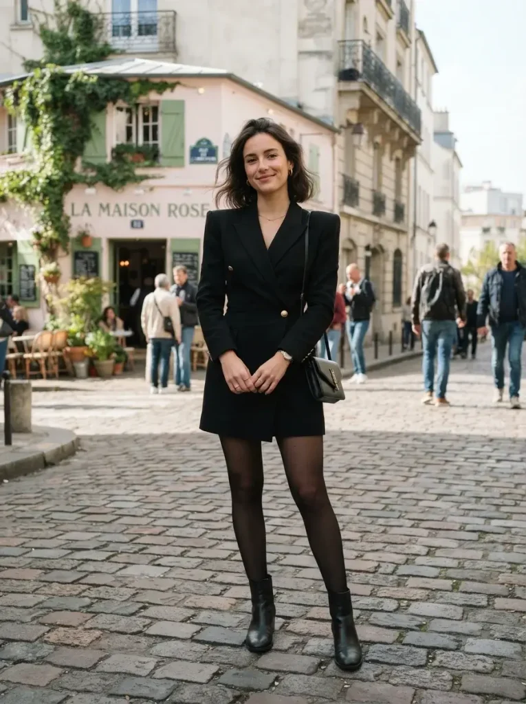 Black Blazer Dress with Structured Shoulders