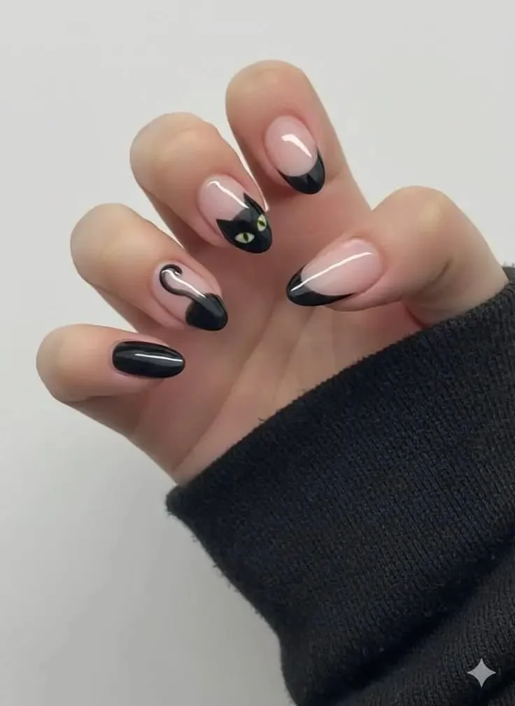 Fall Gets Spooky With These 19 Fall Halloween Nails You’ll Want to Copy 7 Black Cat Accent Nails