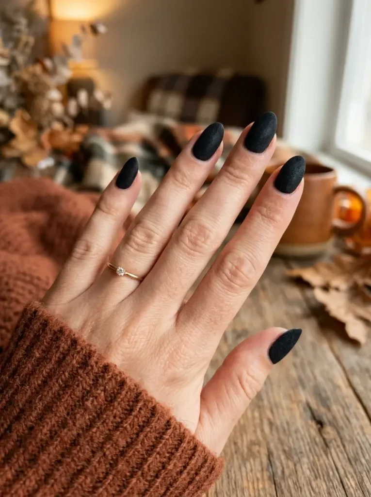 16 Fall Black Nails That Look Like Jewelry, Not Just Polish 9 Black Suede Texture