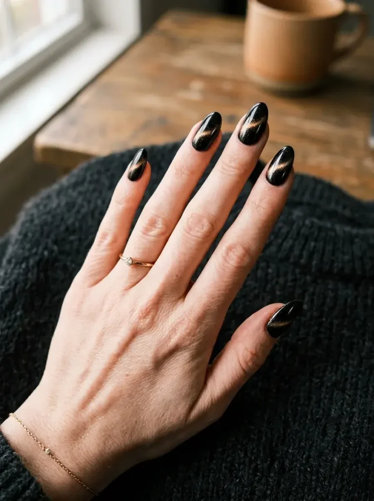 16 Fall Black Nails That Look Like Jewelry, Not Just Polish 8 Black Velvet Cat Eye