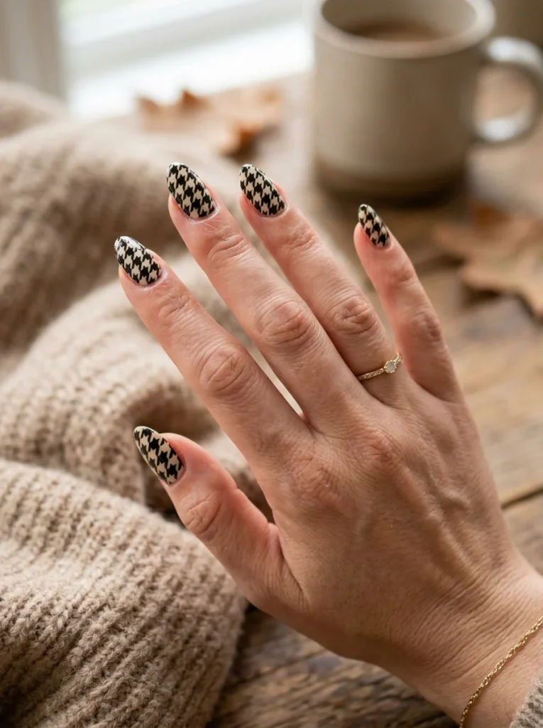 Black and Cream Houndstooth Style Checks