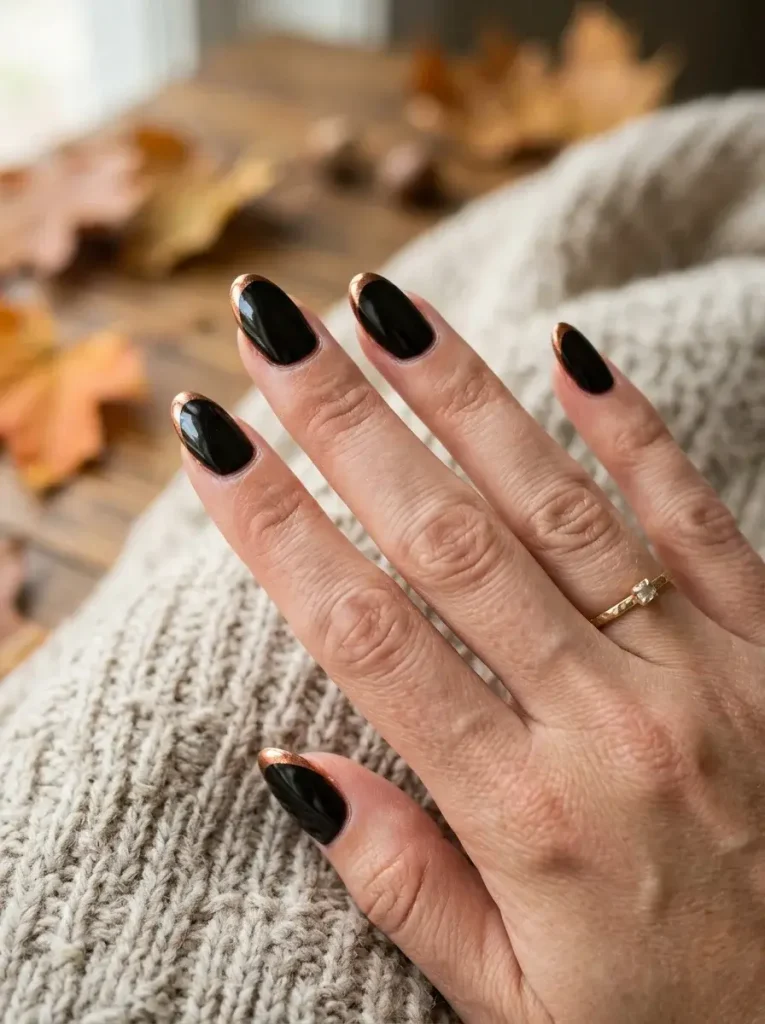16 Fall Black Nails That Look Like Jewelry, Not Just Polish 14 Black with Copper Chrome Edge