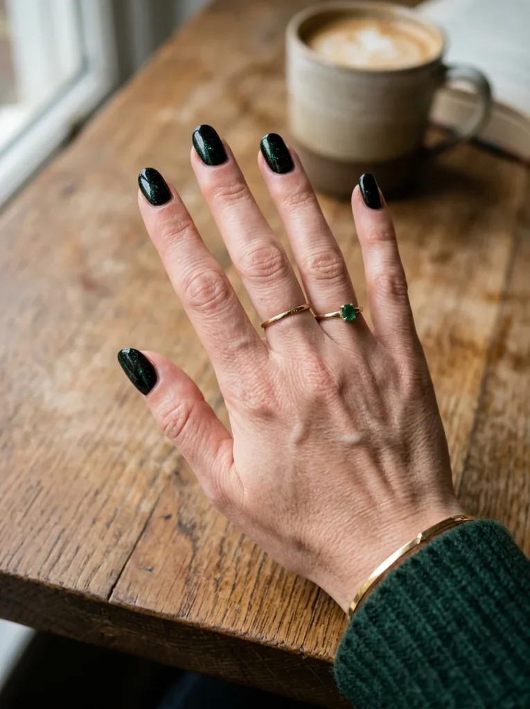 16 Fall Black Nails That Look Like Jewelry, Not Just Polish 15 Black with Emerald Glint