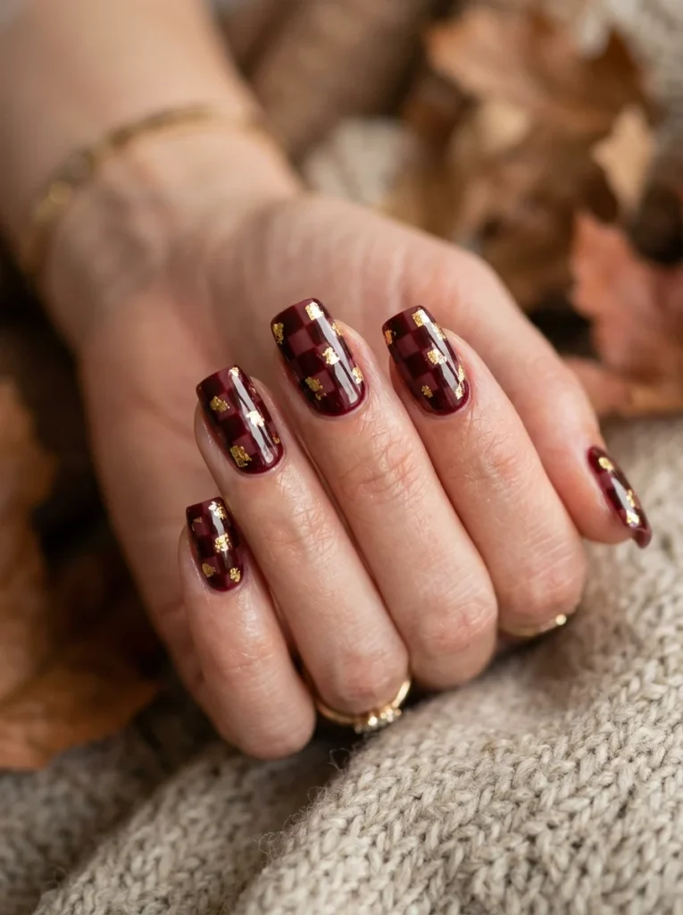 Burgundy Checks with Gold Foil Squares