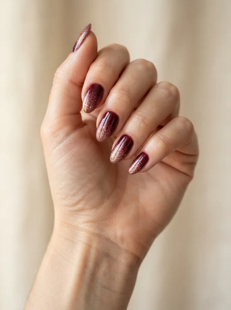 Burgundy Ombre with Glitter Fade