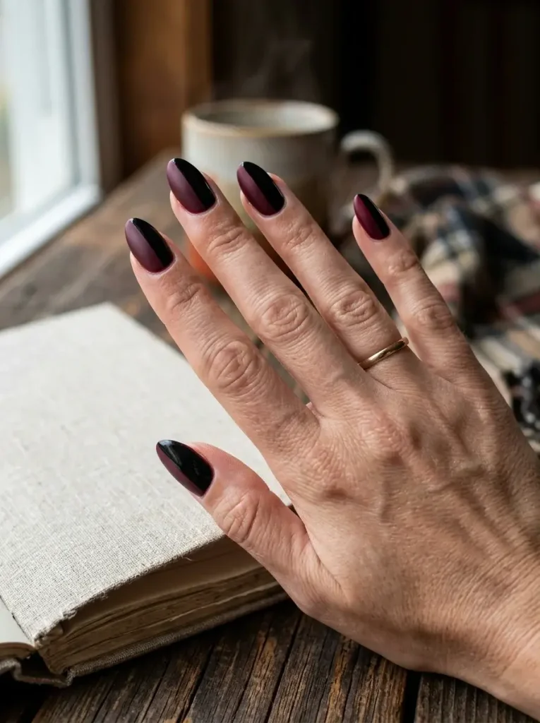 Burgundy and Black Split Manicure