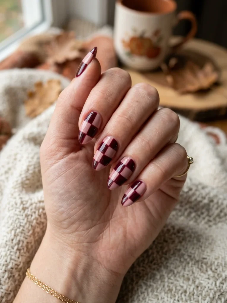 Burgundy and Blush Checks