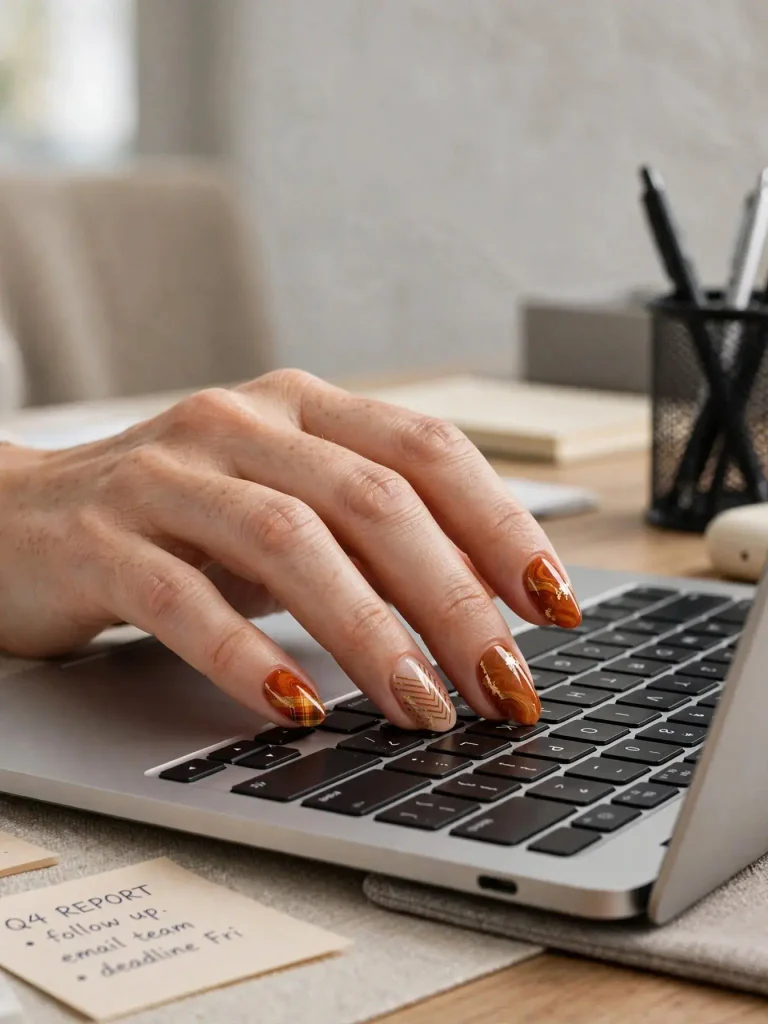 14 Fall Nails With Designs, One for Every Week of the Season 6 Burnt Orange Marble 768x1024 1
