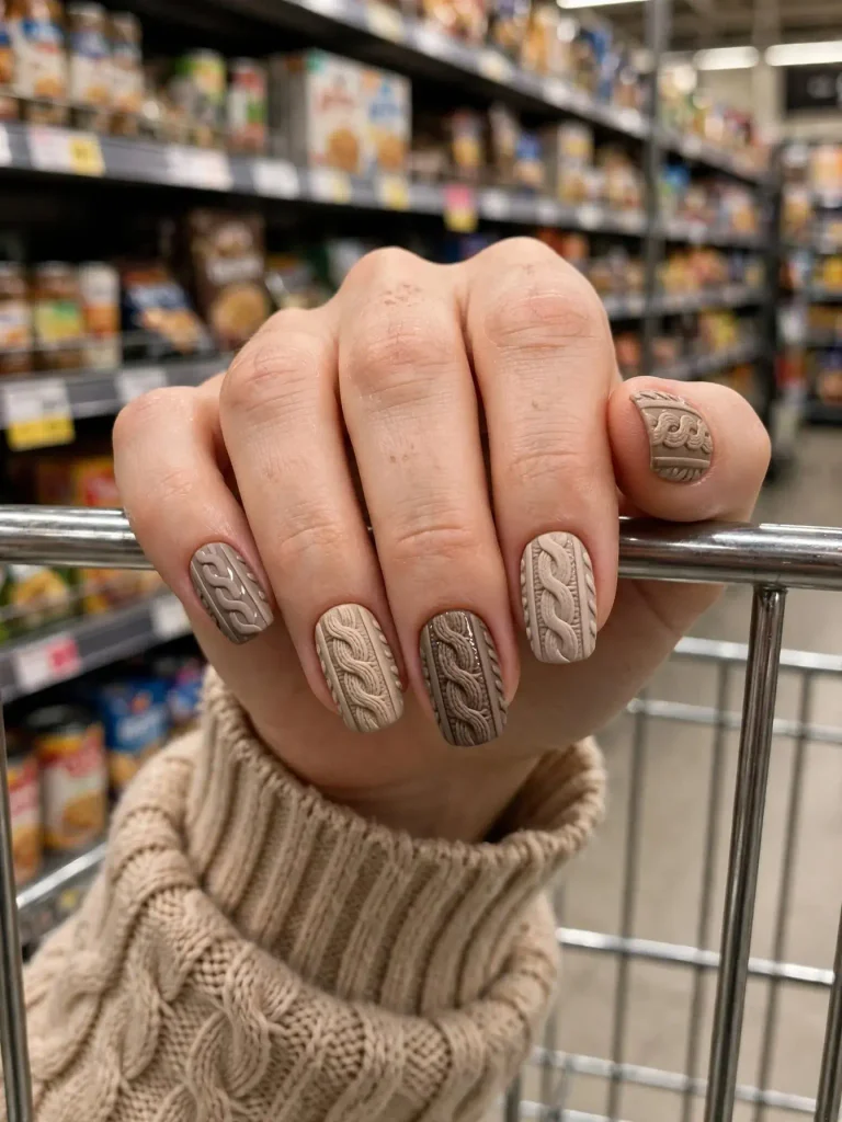 14 Fall Nails With Designs, One for Every Week of the Season 11 Cable Knit Sweater Nail 768x1024 1