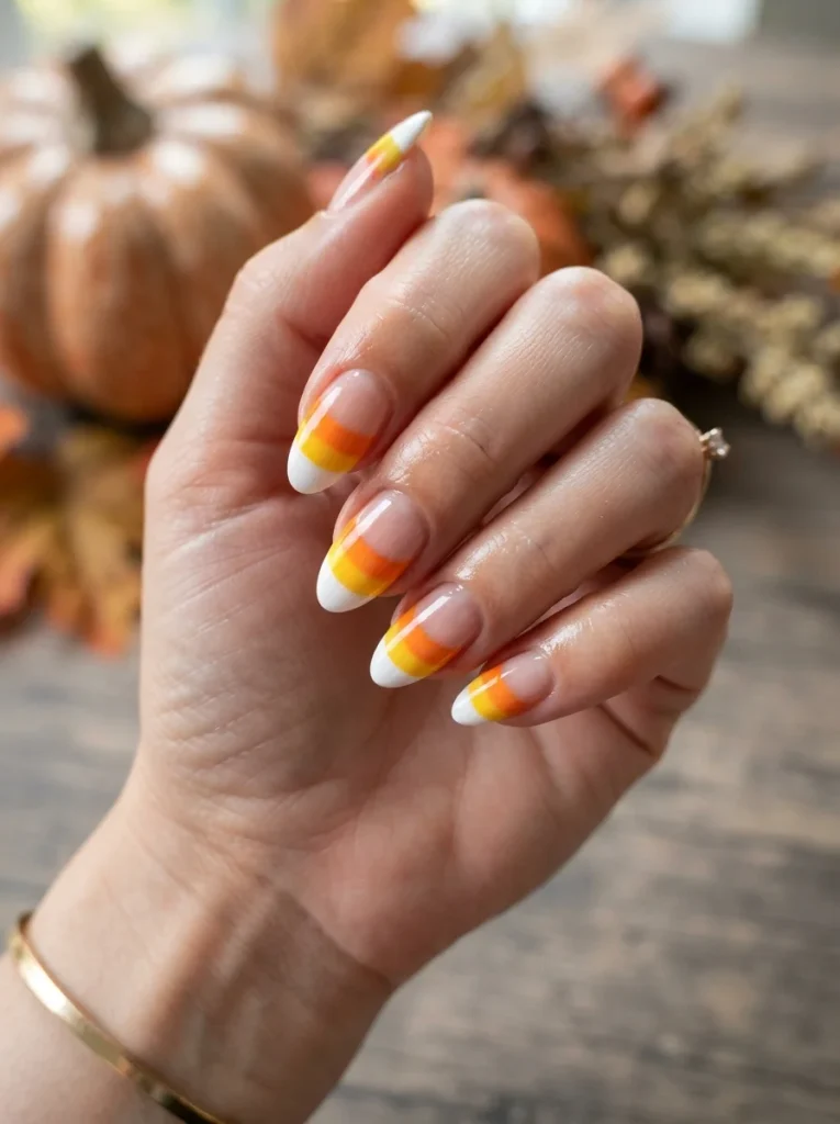 15 Simple Halloween Nails You Can Finish Before Your Tea Gets Cold 11 Candy Corn Tips