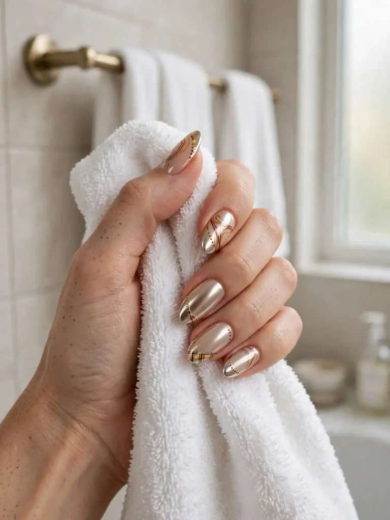 14 Fall Nails With Designs, One for Every Week of the Season 15 Champagne Chrome French 768x1024 1