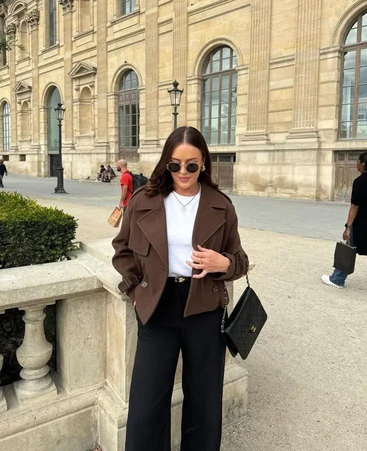 16 Fall Outfits With Jackets That Look Stylish & Trendy 15 Chocolate Brown Jacket With Autumn Neutrals