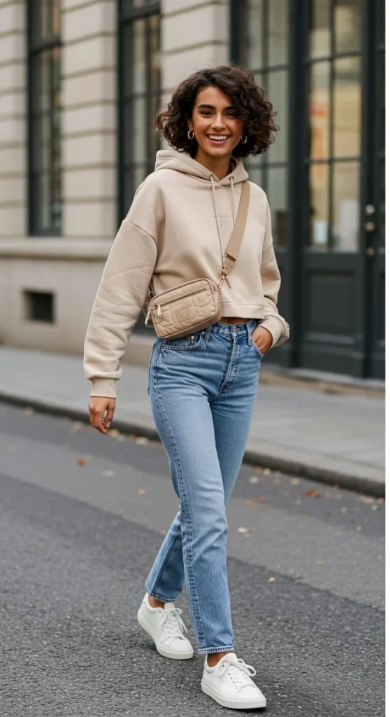 17 Fall Outfits With Sneakers That Look Stylish & Comfortable 10 Cozy Hoodie With Mom Jeans And Sneakers