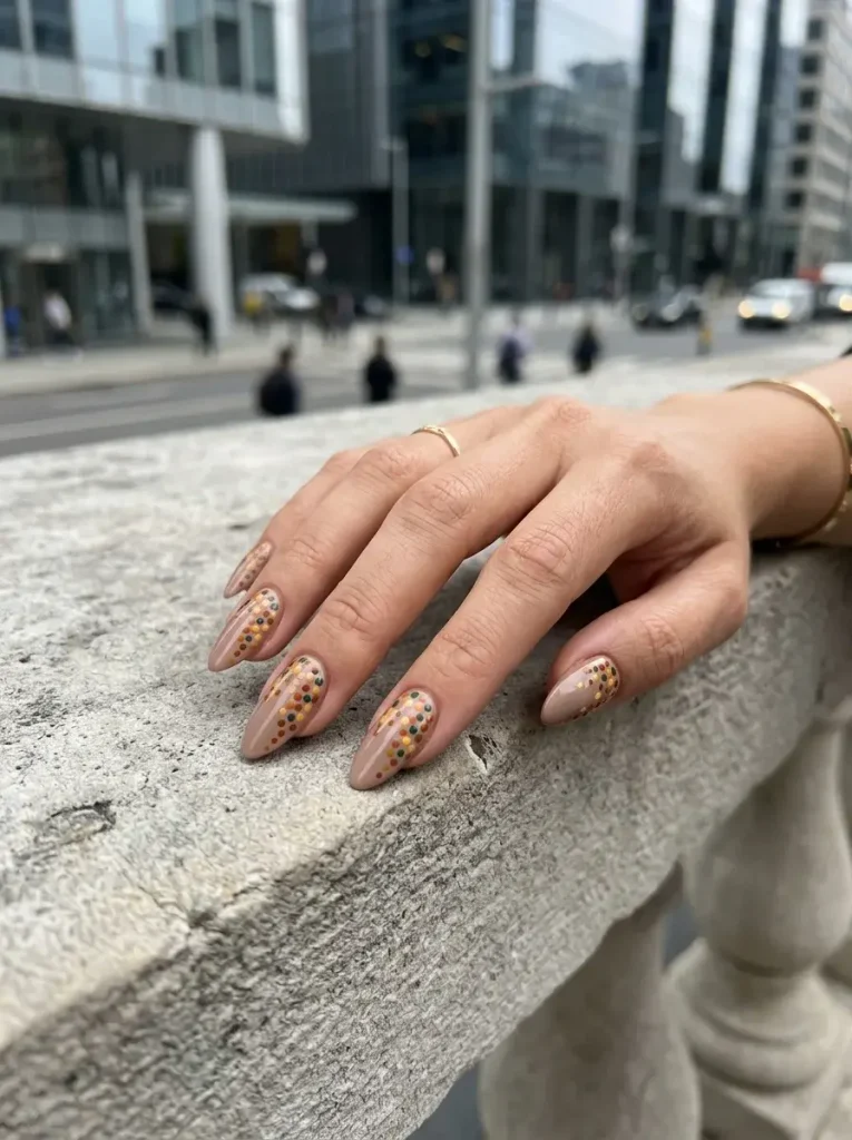 16 Fall Nail Art Ideas, Explained Like Art Class (No Talent Required) 2 Falling Leaves Dots