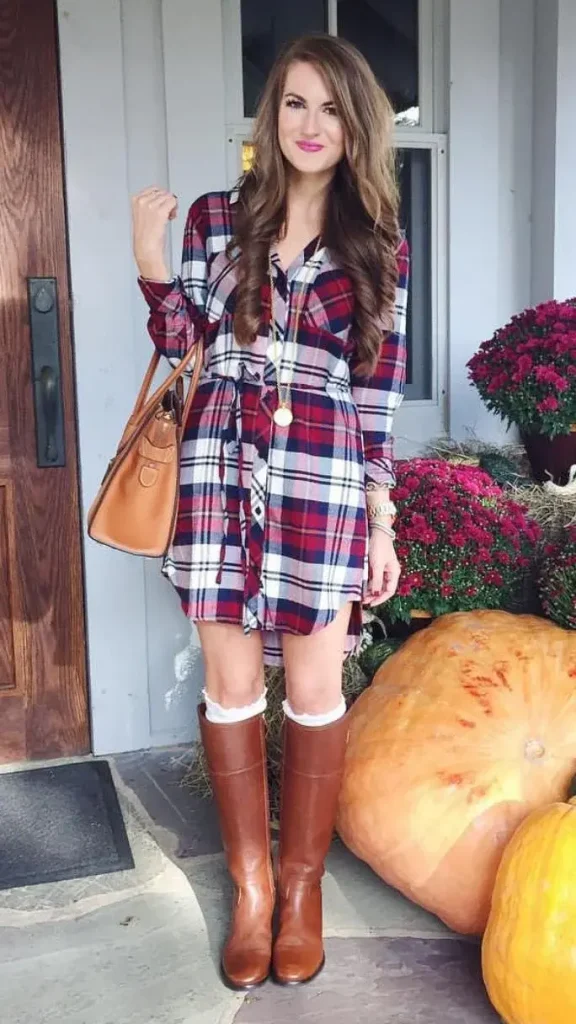 17 Fall Outfits Grunge That Look Edgy & Stylish 13 Flannel Shirt Dress With Boots