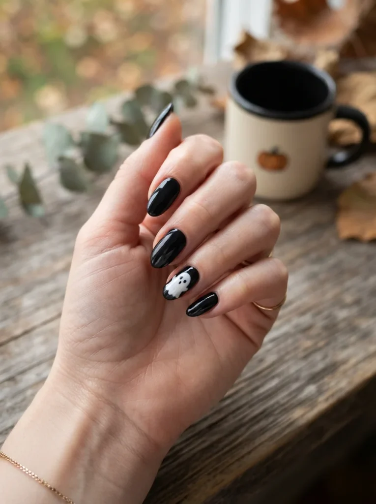 15 Simple Halloween Nails You Can Finish Before Your Tea Gets Cold 10 Ghost Accent Nail