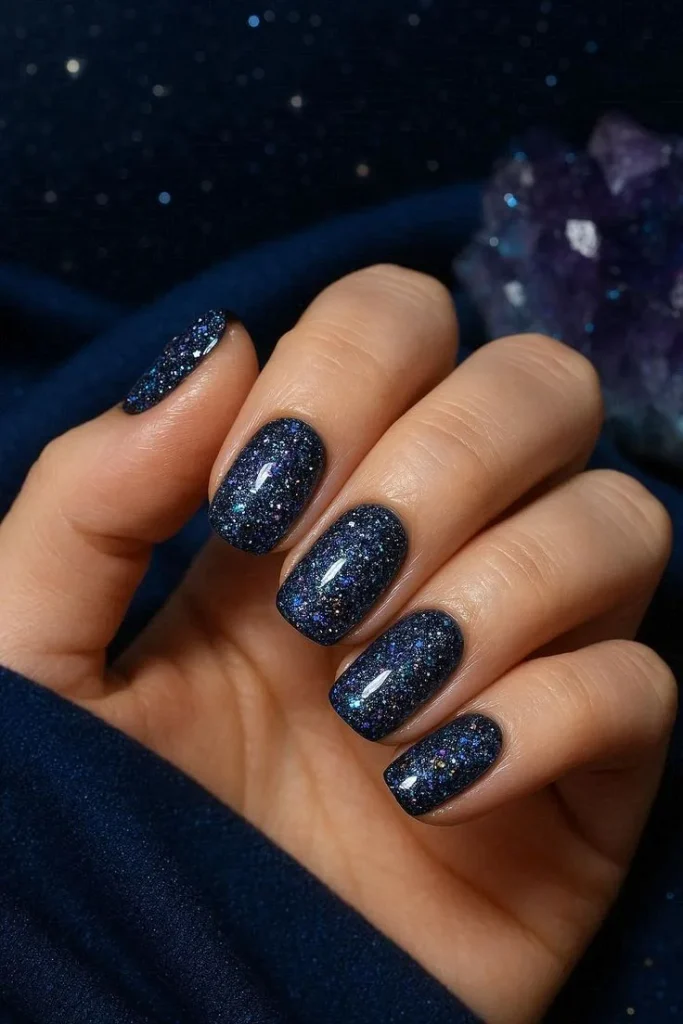Fall Gets Spooky With These 19 Fall Halloween Nails You’ll Want to Copy 15 Glittery Midnight Nails