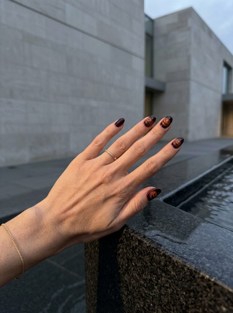 Hand with pumpkin nail art 20260927205127