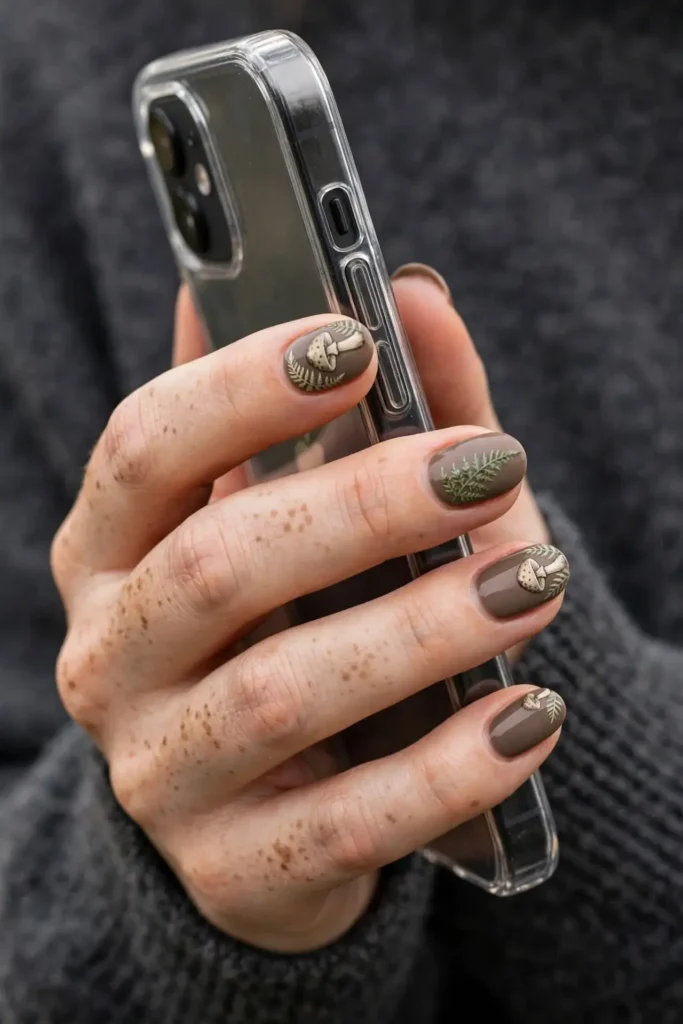 Mushroom and Fern Nail Art
