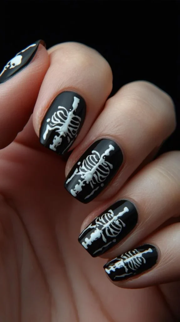 Fall Gets Spooky With These 19 Fall Halloween Nails You’ll Want to Copy 18 Neutral Skeleton Nails