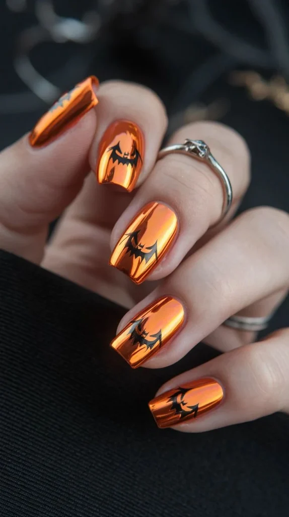 Fall Gets Spooky With These 19 Fall Halloween Nails You’ll Want to Copy 19 Orange Chrome Halloween Nails