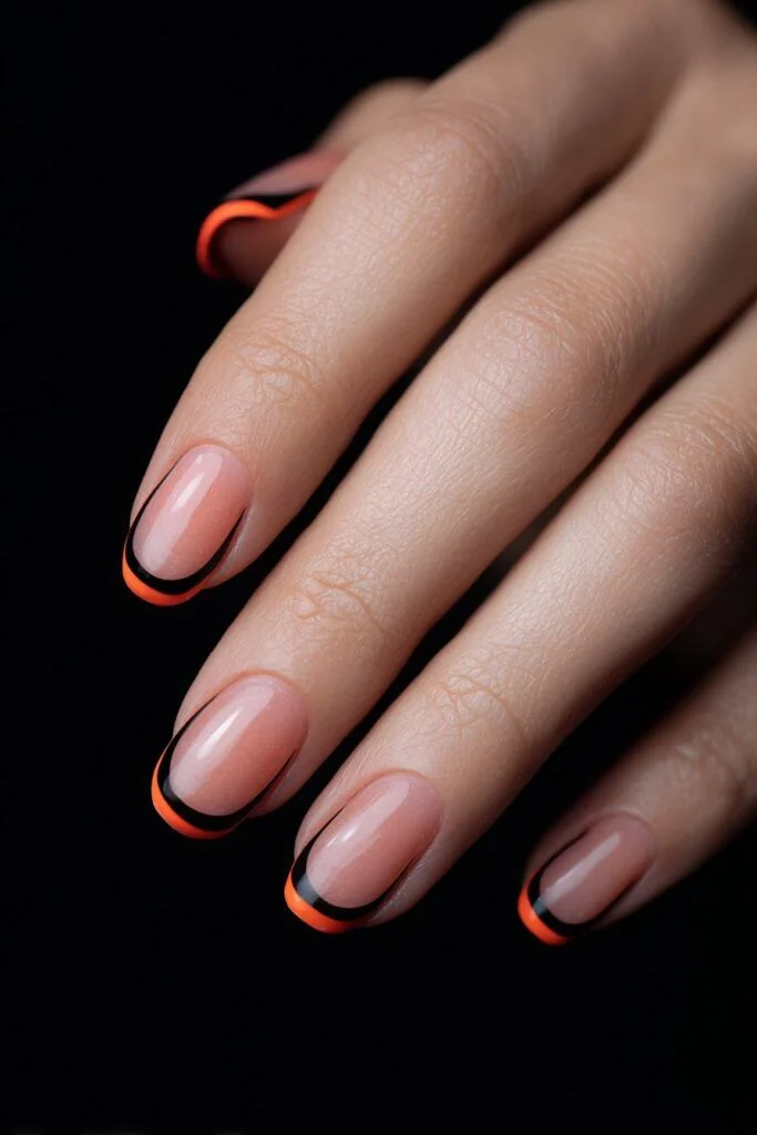 Fall Gets Spooky With These 19 Fall Halloween Nails You’ll Want to Copy 11 Orange and Black French Tips