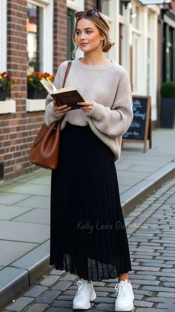 15 Fall Outfits Photoshoot Ideas That Look Stunning 7 Oversized Sweater With Skirt