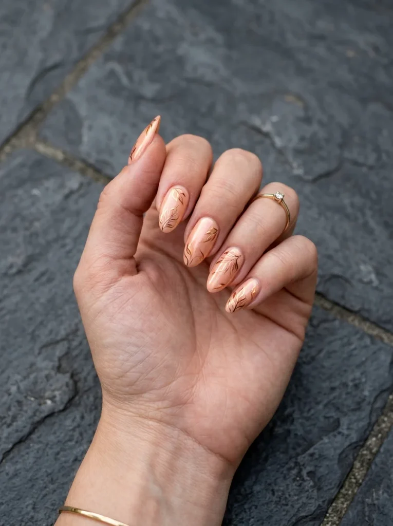 14 Fall Nails With Designs, One for Every Week of the Season 2 Peach Leaf Whisper