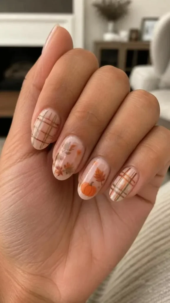 Fall Gets Spooky With These 19 Fall Halloween Nails You’ll Want to Copy 16 Plaid Pumpkin Nails