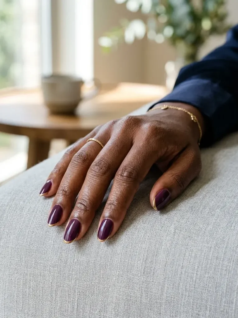 Plum French with a Thin Gold Tip