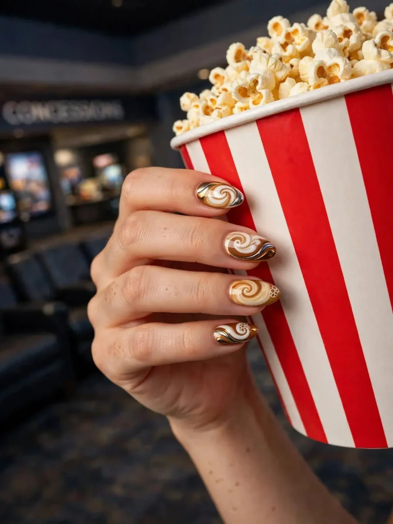 18 Fall Nail Inspiration Ideas, Served Like a Cozy Café Menu (Plus a Month-by-Month Color Calendar) 10 Pumpkin Spice Latte Swirl 1 768x1024 1