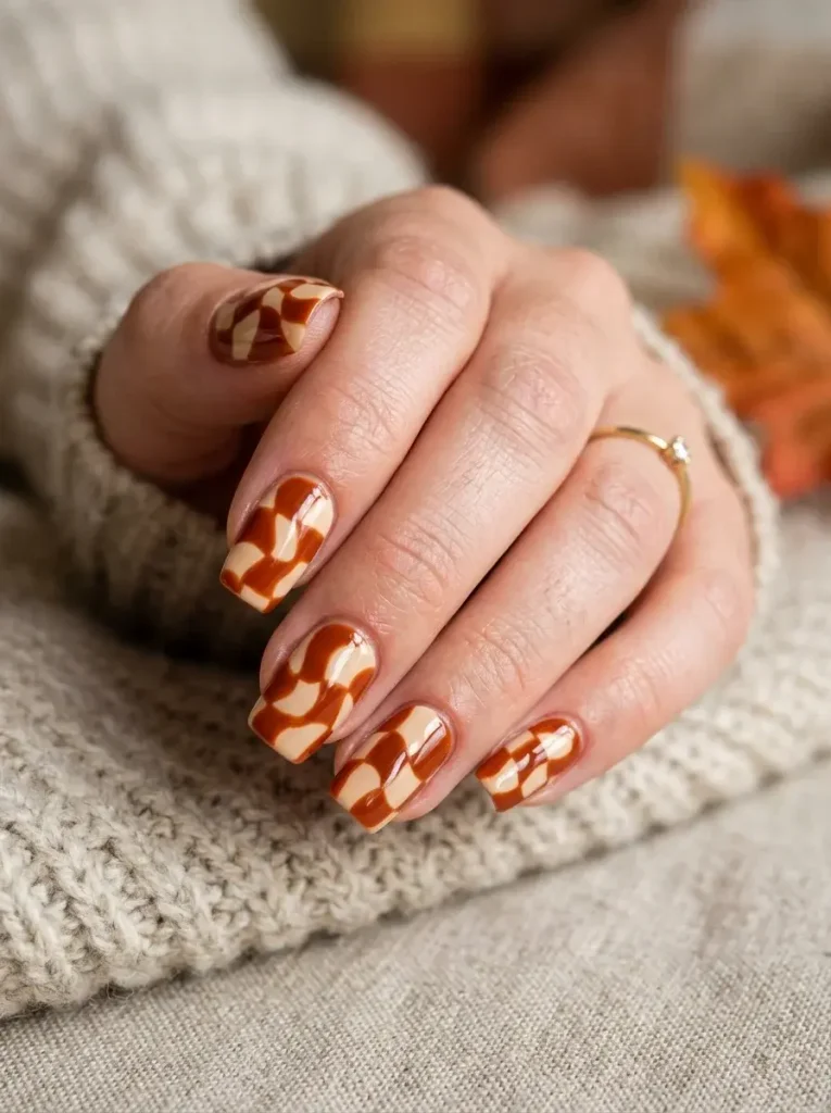 Rust and Cream Wavy Checks