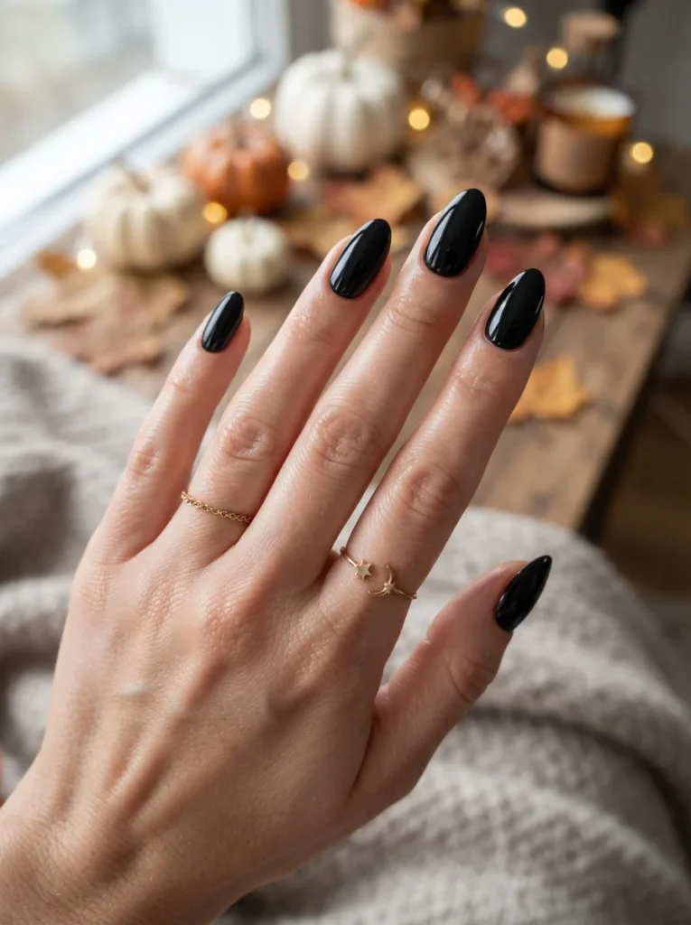 15 Simple Halloween Nails You Can Finish Before Your Tea Gets Cold 2 Solid Black Gloss