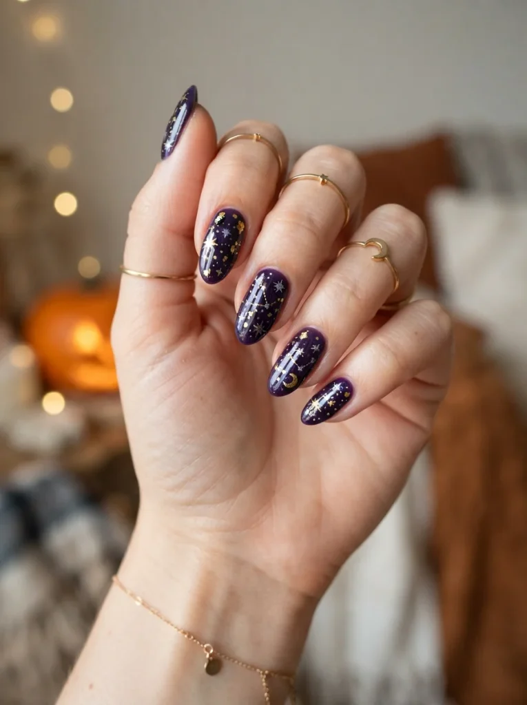 15 Simple Halloween Nails You Can Finish Before Your Tea Gets Cold 16 Starry Night Purple
