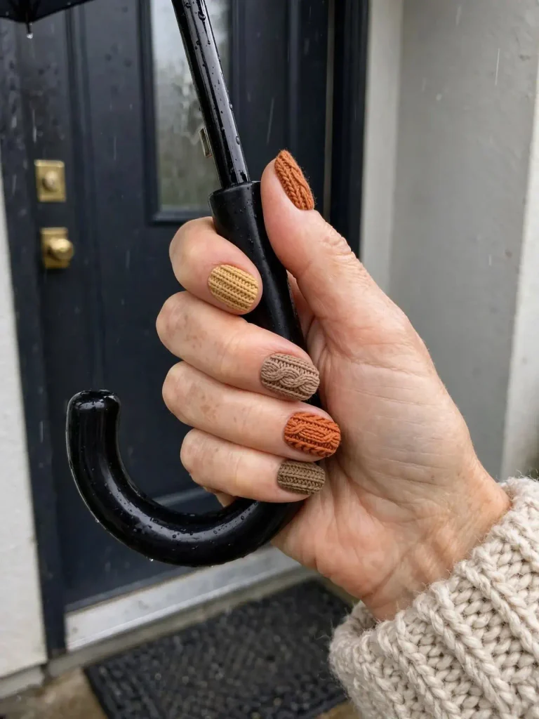 18 Fall Nail Inspiration Ideas, Served Like a Cozy Café Menu (Plus a Month-by-Month Color Calendar) 17 Sweater Texture Nails 768x1024 1