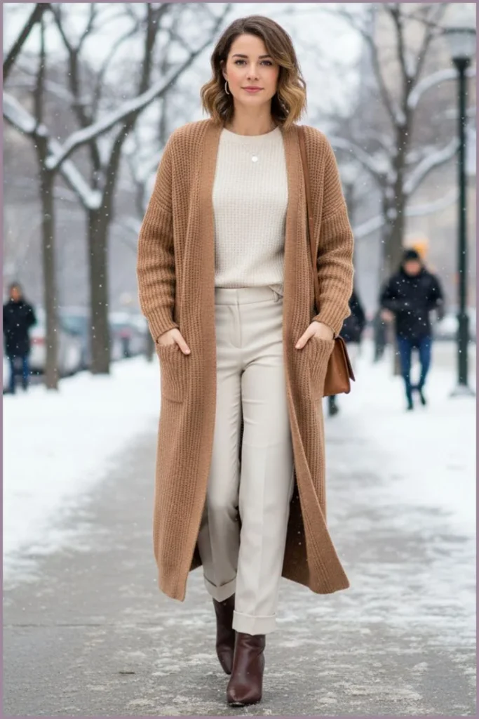 14 Fall Outfits With Sweatpants That Look Cozy & Stylish 8 Sweatpants With Ankle Boots And Long Cardigan