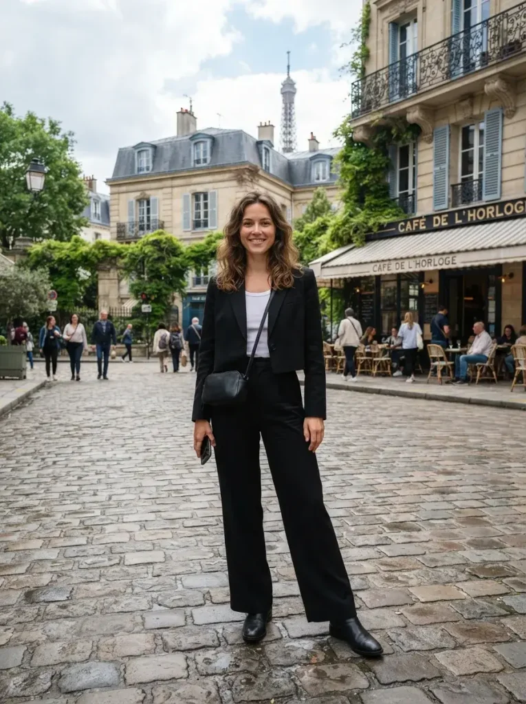 Wide Leg Black Trousers and a Cropped Black Jacket