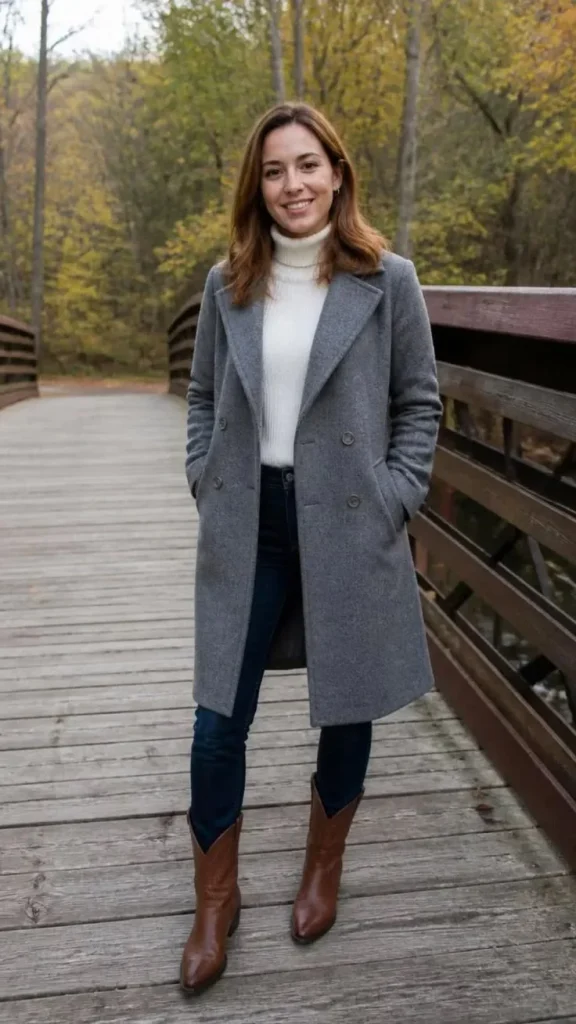16 Fall Outfits With Jackets That Look Stylish & Trendy 8 Wool Coat With Turtleneck And Boots