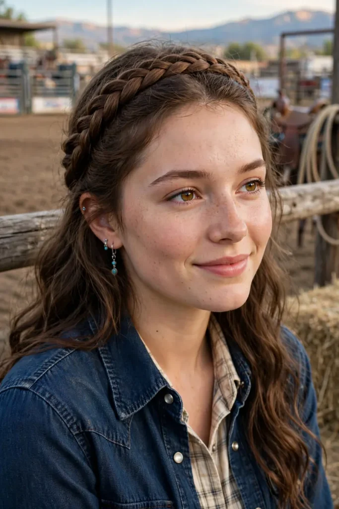 17 Cowgirl Hairstyles Ideas, Planned Around a Full Day at the Ranch, the Rodeo, and the Dance Hall 4 cowgirl 04 braided headband