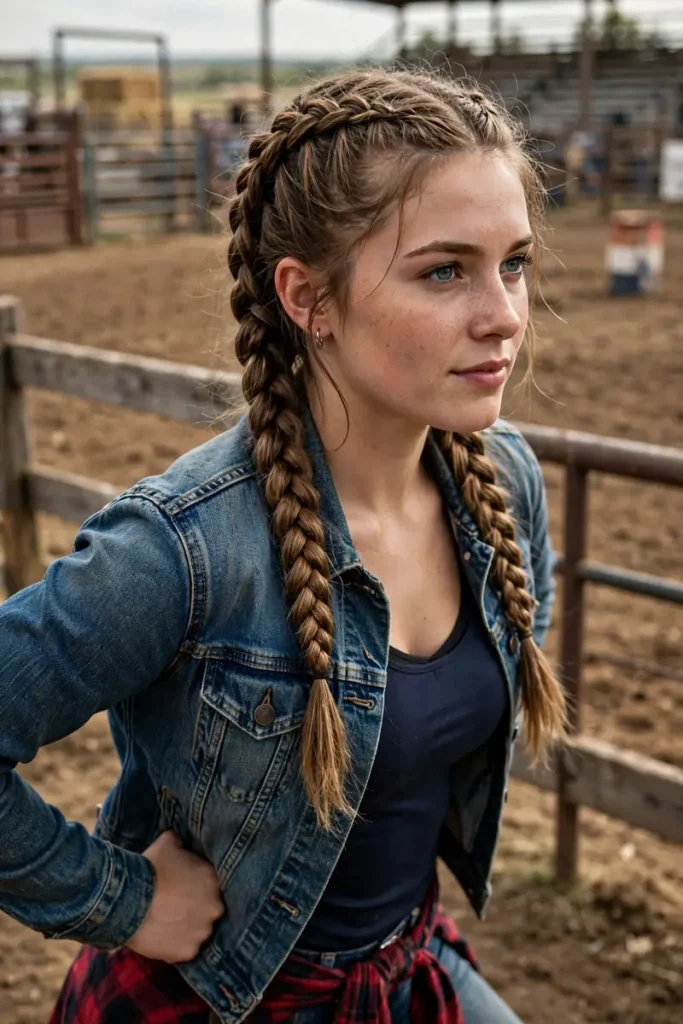 17 Cowgirl Hairstyles Ideas, Planned Around a Full Day at the Ranch, the Rodeo, and the Dance Hall 5 cowgirl 05 double dutch braids