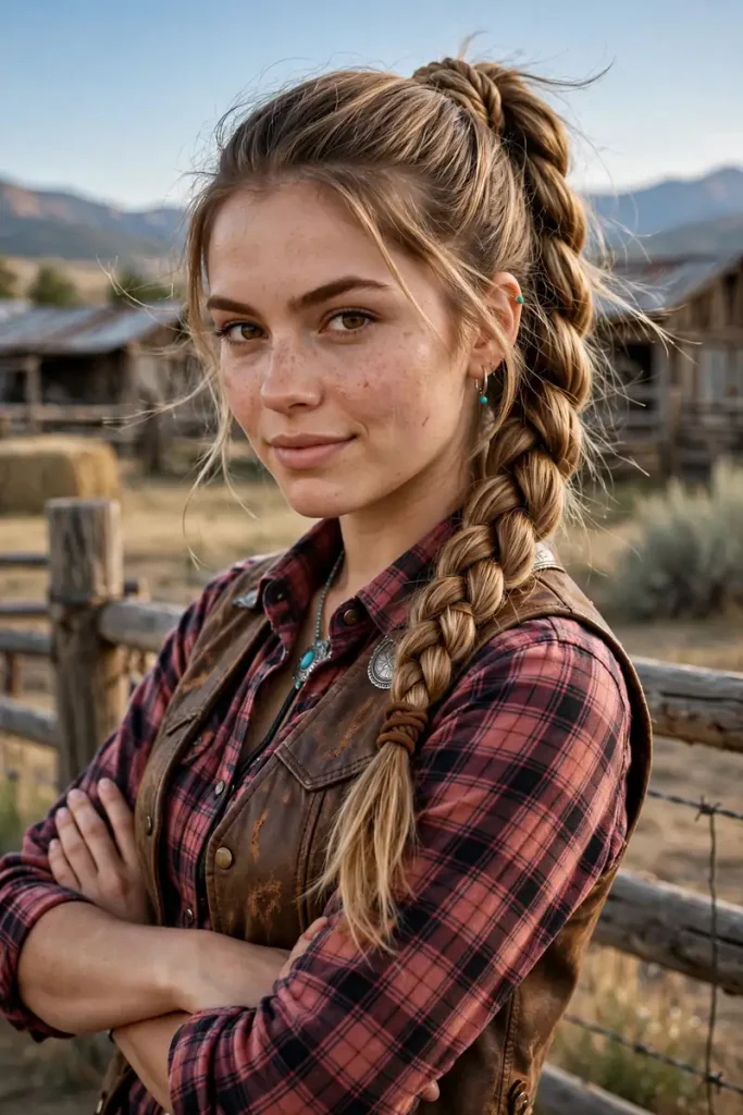 17 Cowgirl Hairstyles Ideas, Planned Around a Full Day at the Ranch, the Rodeo, and the Dance Hall 6 cowgirl 06 rope braid ponytail