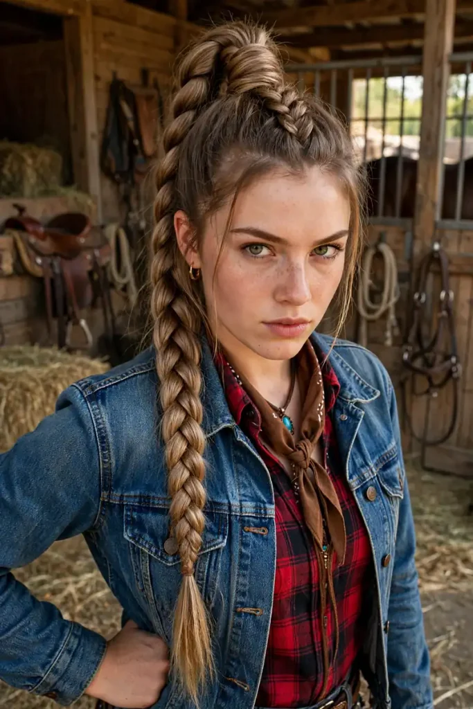 17 Cowgirl Hairstyles Ideas, Planned Around a Full Day at the Ranch, the Rodeo, and the Dance Hall 8 cowgirl 08 tall braided pony