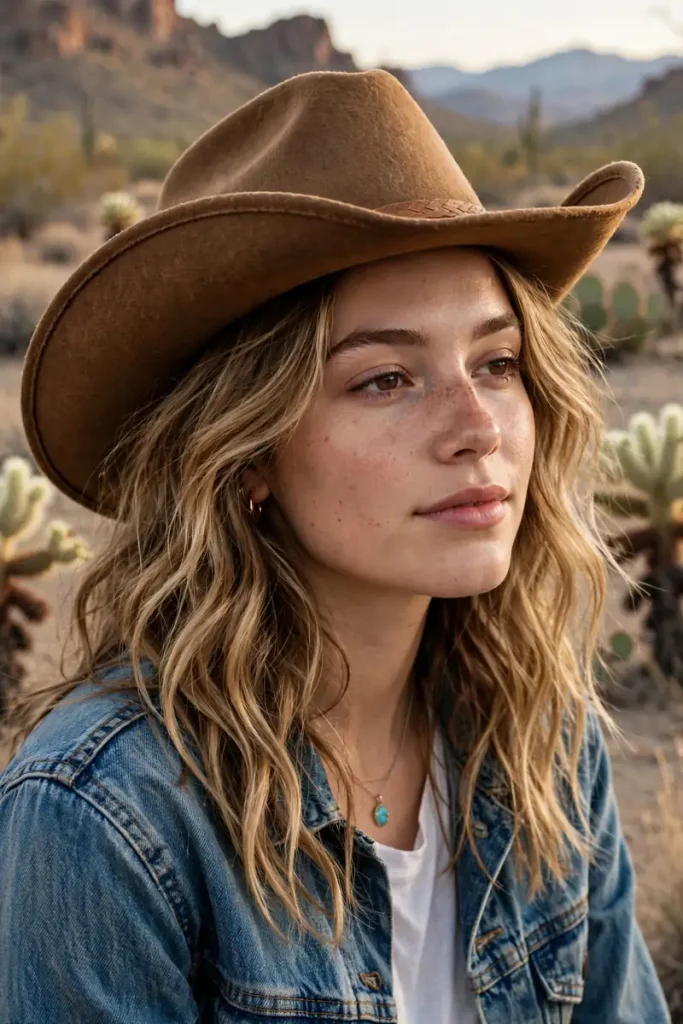 17 Cowgirl Hairstyles Ideas, Planned Around a Full Day at the Ranch, the Rodeo, and the Dance Hall 11 cowgirl 11 beachy waves with hat