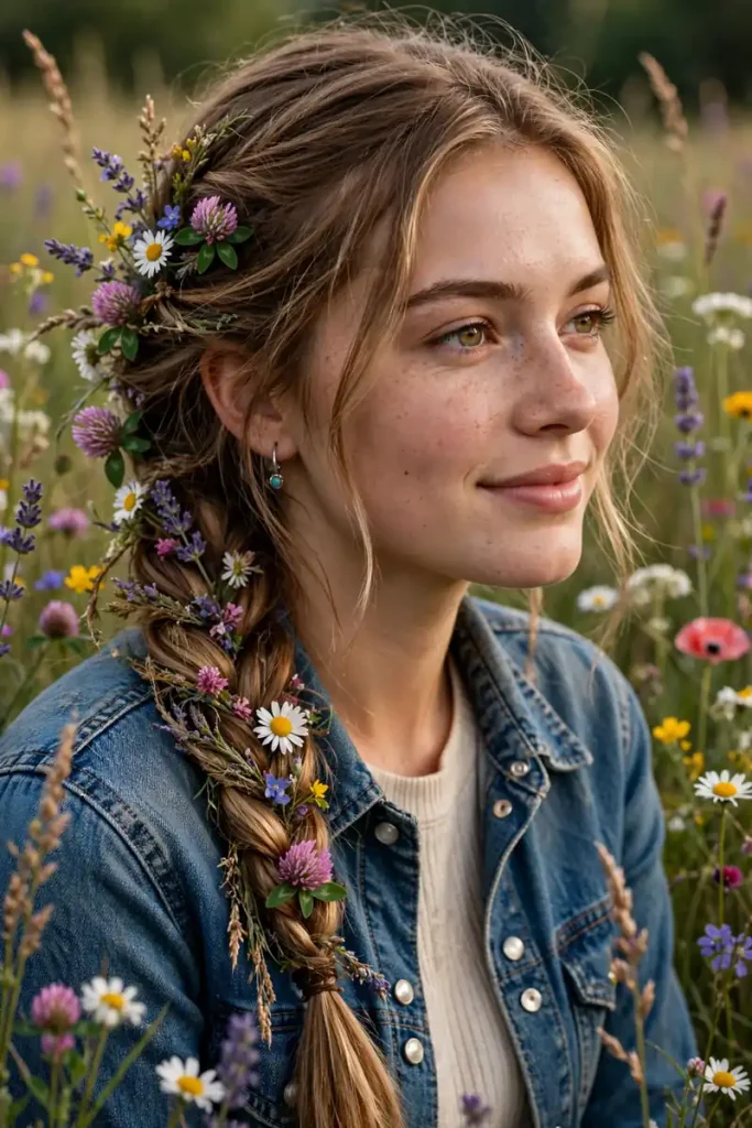 17 Cowgirl Hairstyles Ideas, Planned Around a Full Day at the Ranch, the Rodeo, and the Dance Hall 12 cowgirl 12 side braid wildflowers