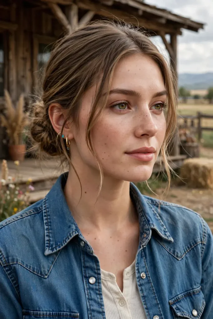 17 Cowgirl Hairstyles Ideas, Planned Around a Full Day at the Ranch, the Rodeo, and the Dance Hall 13 cowgirl 13 low bun face framing