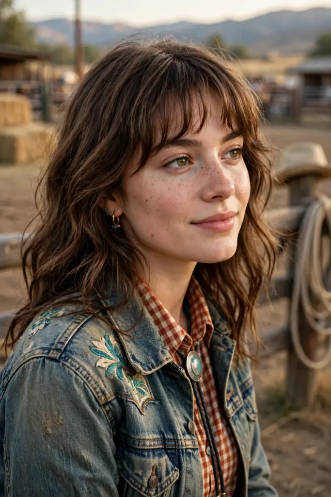 17 Cowgirl Hairstyles Ideas, Planned Around a Full Day at the Ranch, the Rodeo, and the Dance Hall 15 cowgirl 15 fringe curtain bangs look