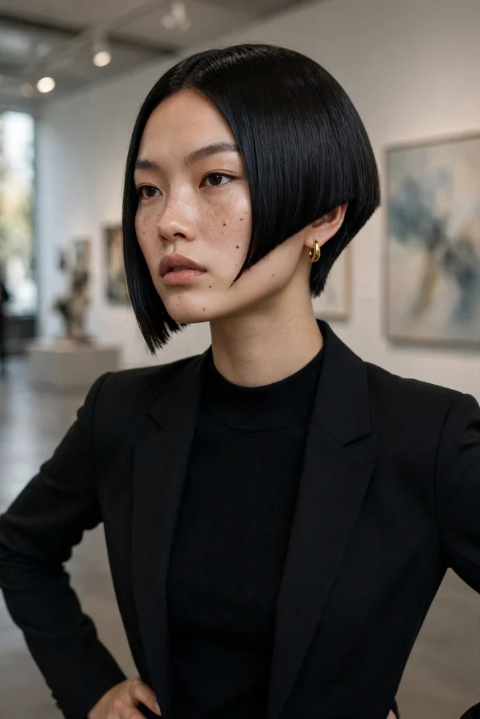 16 Inverted Bob Hairstyle Ideas, Measured by Angle From Gentle Tilt to Sharp Diagonal 9 invbob 09 sharp blunt inverted bob