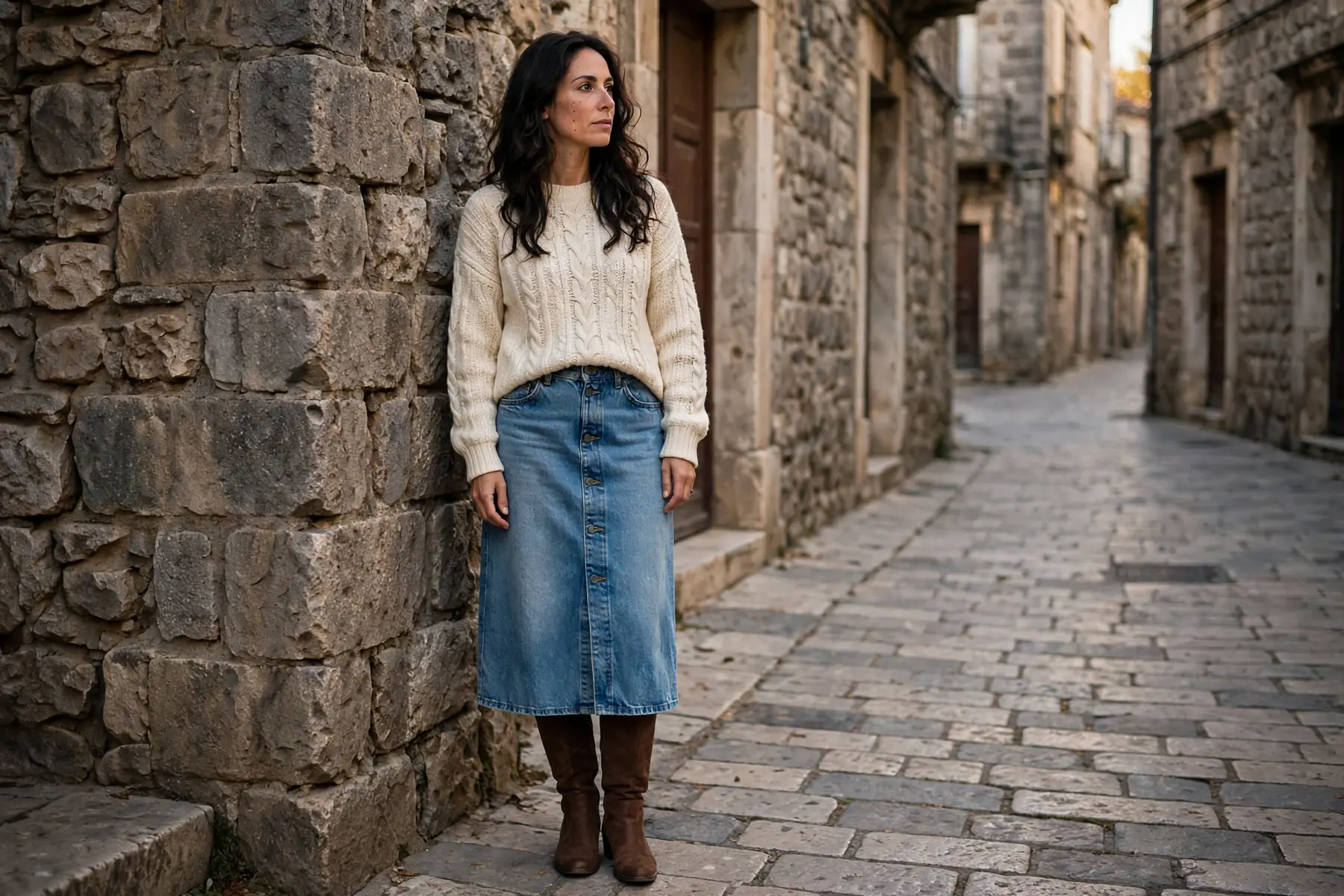 Denim Skirt Fall Outfit