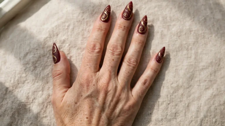 Fall Burgundy and Gold Nails
