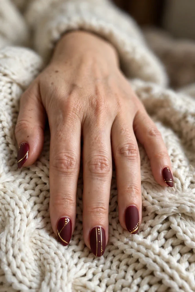 14 Fall Burgundy and Gold Nails, Styled Like a Wine Cellar Tasting Menu 11 image 199